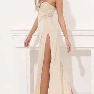 Lucy in the Sky Dresses Milly Halter Maxi Dress In Champagne